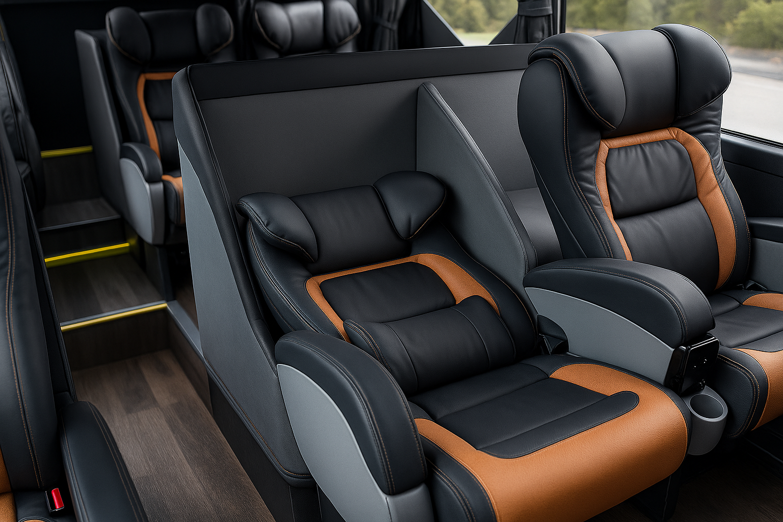 Interior moderno de avión con asientos de cuero elegante